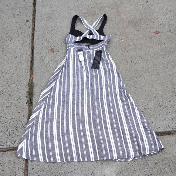 NWT BCBG MaxAzria Linen Blend Striped Cut-Out Halter Midi Dress 0 - Picture 11 of 11